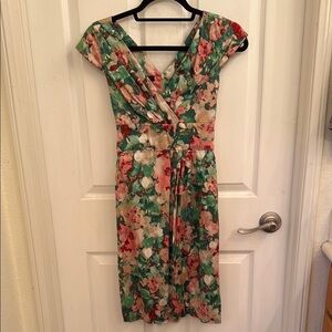 Talbots Pink Green Beige Floral Midi Dress